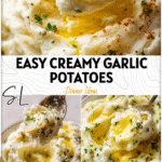 Spoon scooping fluffy garlic mashed potatoes with melted butter and herbs on top. 26